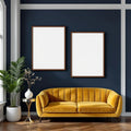 Art Deco Room Scene Mockup — Plain Square Frame Portrait 5:7 — Elevated Angled View — #04589 | MockupBulk