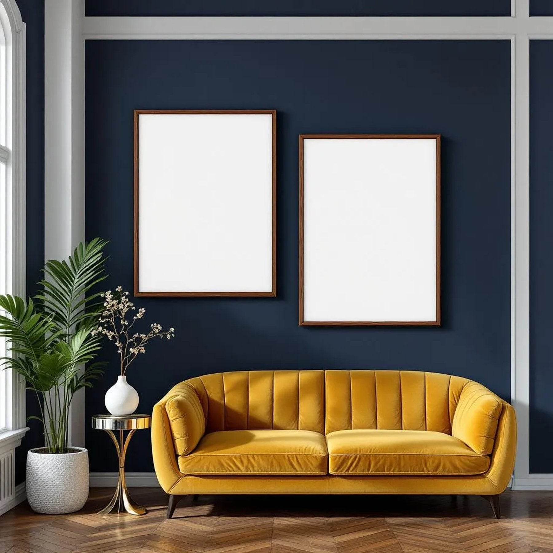 Art Deco Room Scene Mockup — Plain Square Frame Portrait 5:7 — Elevated Angled View — #04589 | MockupBulk