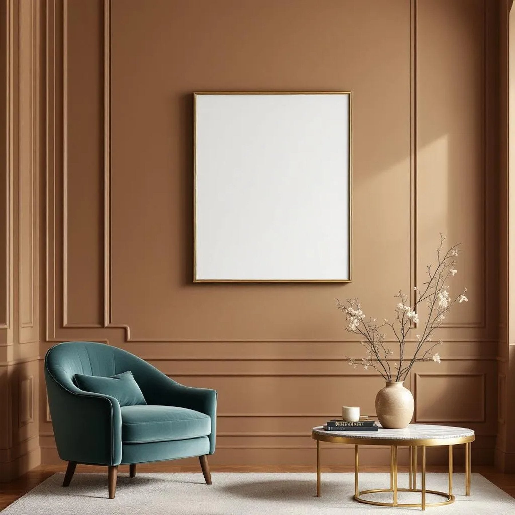 Art Deco Premium Interior Mockup — Plain Square Frame Portrait 2:3 — Elevated Angled View — #04590 | MockupBulk