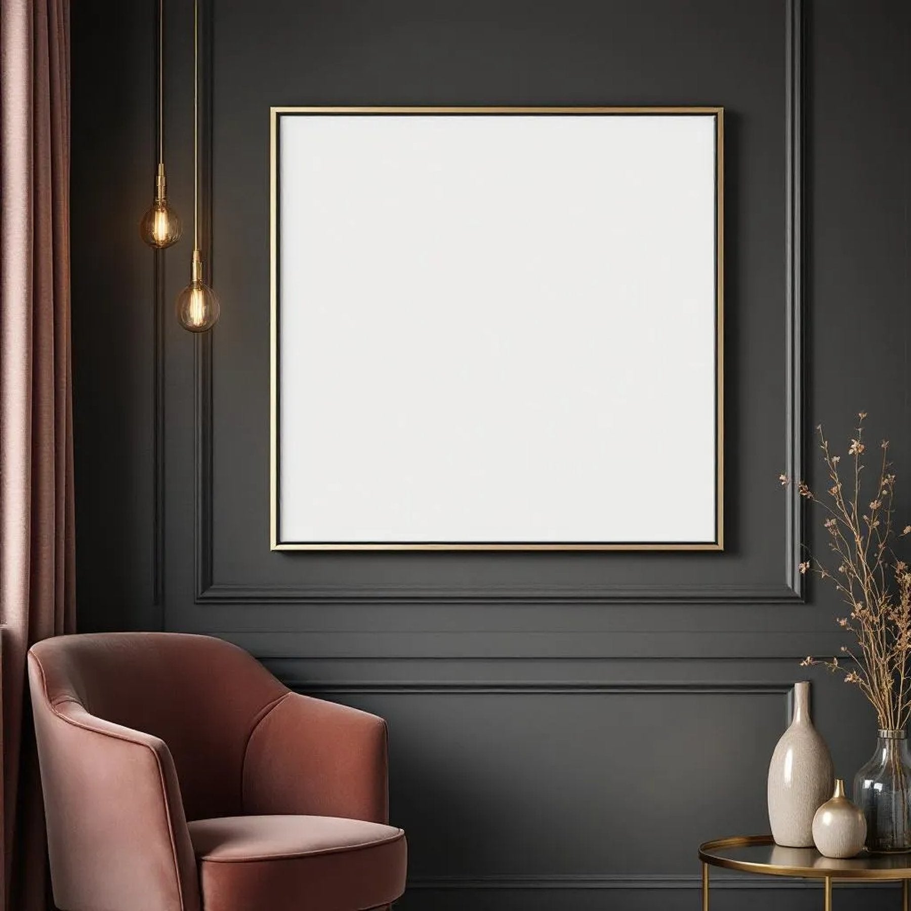 Art Deco Professional Frame Mockup — Plain Square Frame Square 1:1 — Elevated Angled View — #04591 | MockupBulk