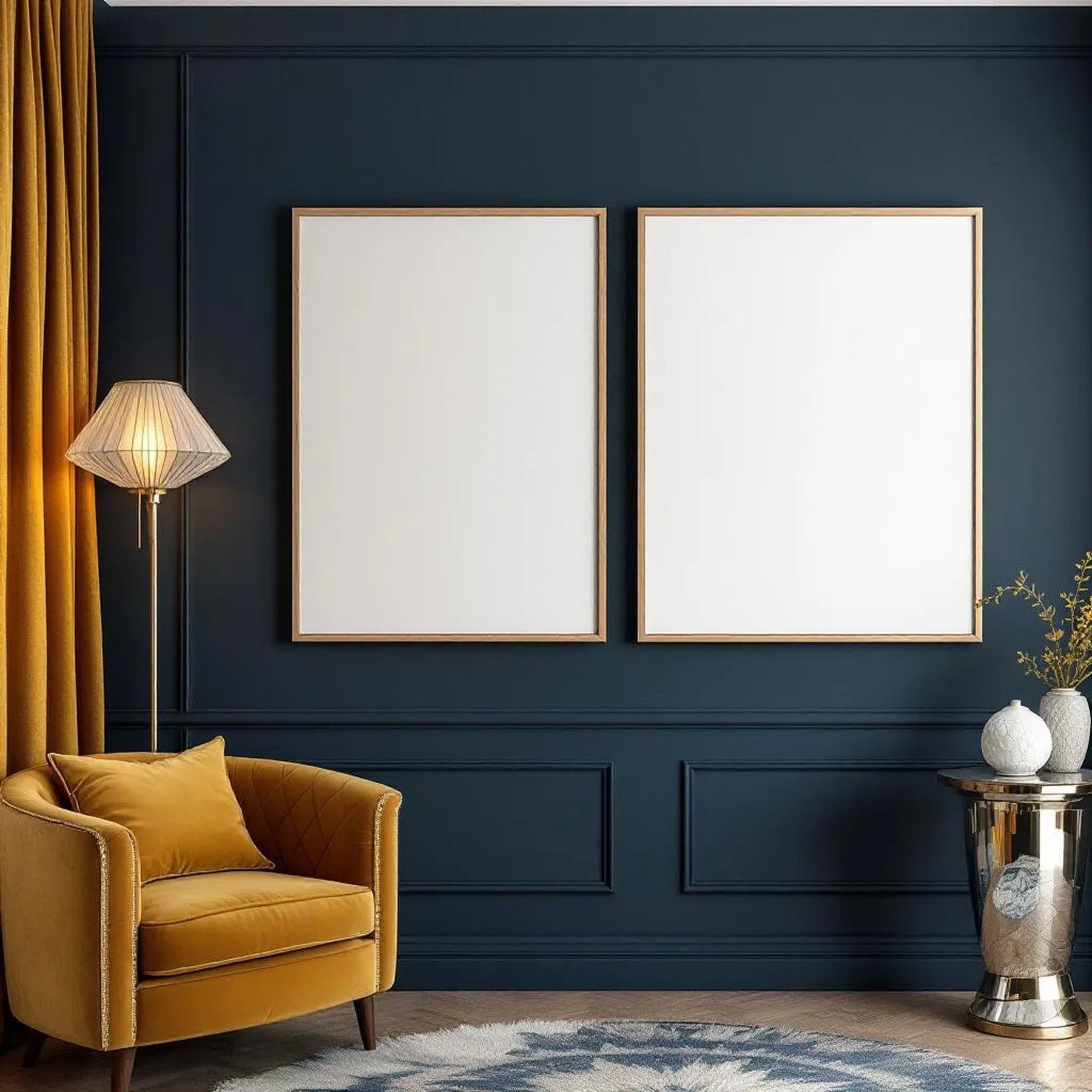 Art Deco Wall Art Mockup — Plain Square Frame Portrait 2:3 — Elevated Angled View — #04592 | MockupBulk