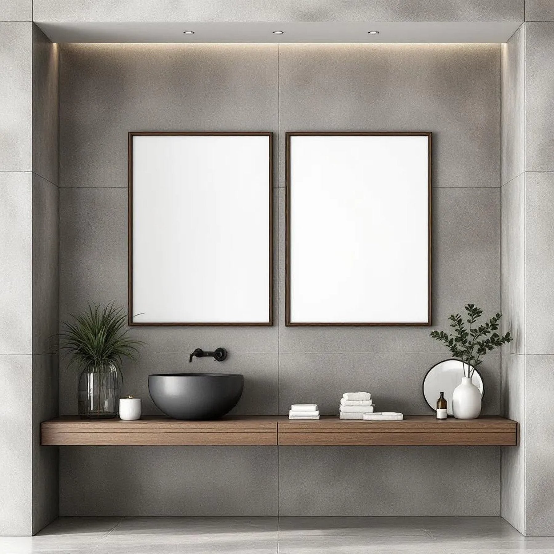 Spa Bathroom Editorial Room Mockup — Plain Square Frame Portrait 2:3 — Elevated Angled View — #04817 | MockupBulk