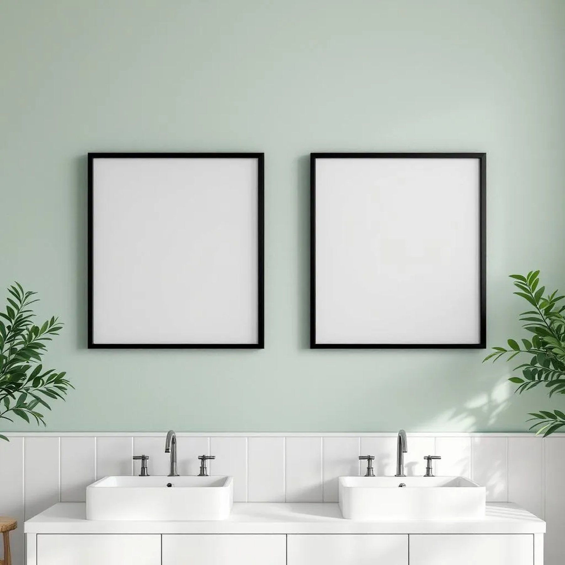 Spa Bathroom Editorial Room Mockup — Plain Square Frame Portrait 2:3 — Elevated Angled View — #04818 | MockupBulk