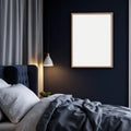 Dark Bedroom Professional Frame Mockup — Plain Square Frame Landscape 3:4 — Elevated Angled View — #04564 | MockupBulk