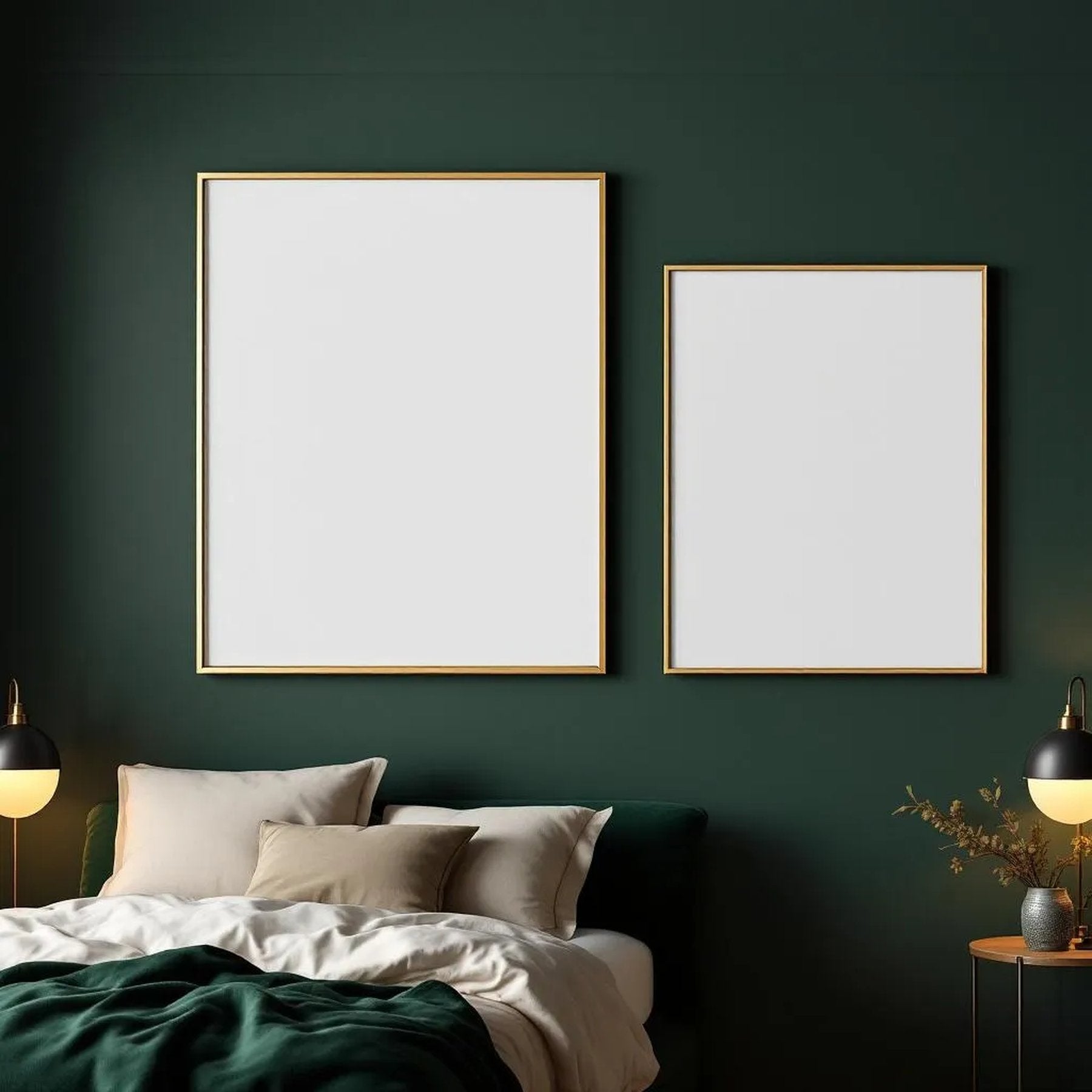 Dark Bedroom Professional Frame Mockup — Plain Square Frame Portrait 4:5 — Elevated Angled View — #04566 | MockupBulk