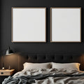 Dark Bedroom Professional Frame Mockup — Plain Square Frame Square 1:1 — Elevated Angled View — #04568 | MockupBulk