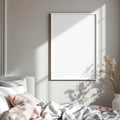 White Bedroom Interior Frame Mockup — Plain Square Frame Portrait 2:3 — Elevated Angled View — #04539 | MockupBulk