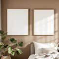 White Bedroom Room Scene Mockup — Plain Square Frame Portrait 2:3 — Elevated Angled View — #04540 | MockupBulk