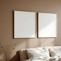 White Bedroom Frame Display Mockup — Plain Square Frame Portrait 2:3 — Elevated Angled View — #04543 | MockupBulk