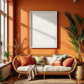 Boho Living Room Premium Interior Mockup — Plain Square Frame Portrait 2:3 — Elevated Angled View — #04915 | MockupBulk