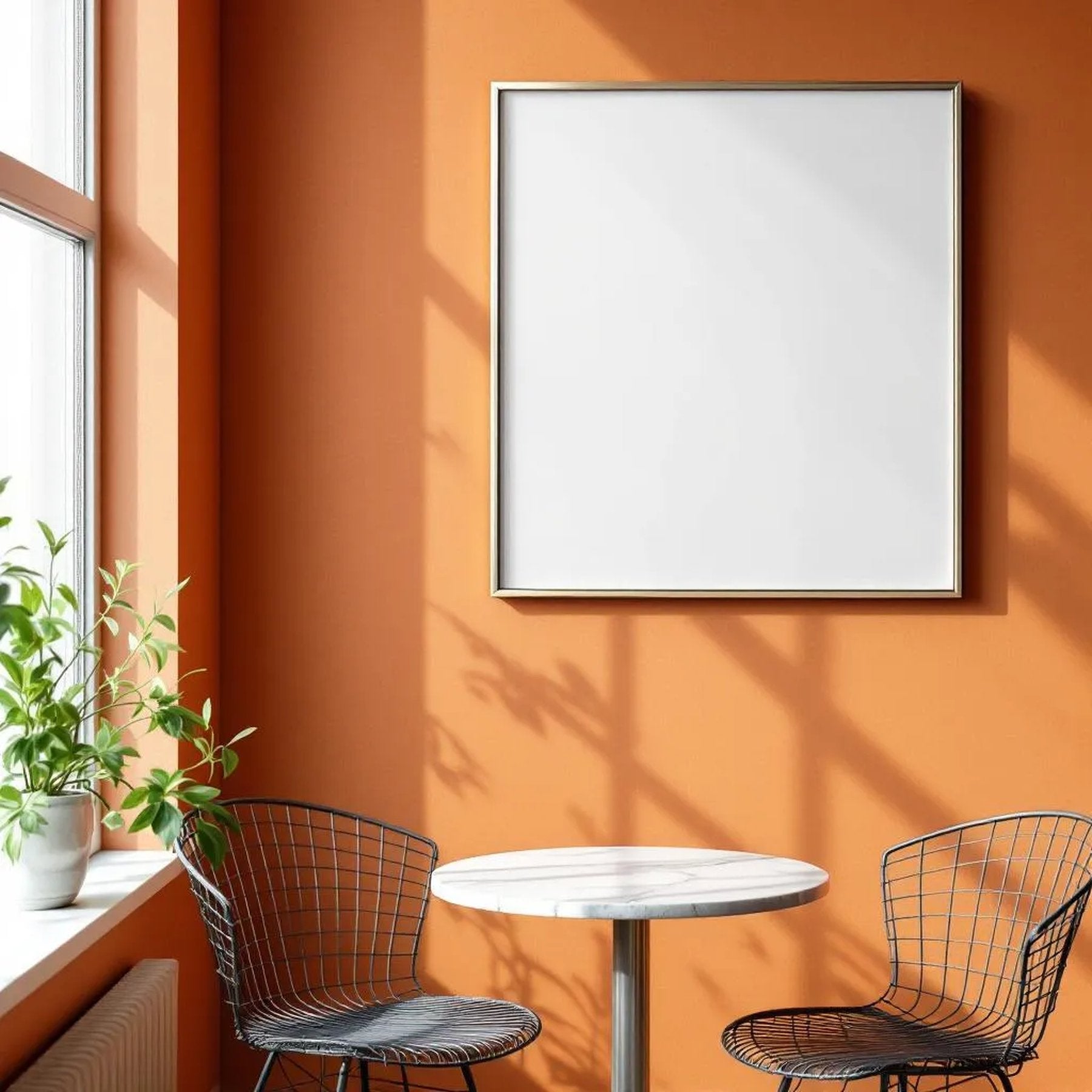 Cafe & Bar Premium Interior Mockup — Plain Square Frame Portrait 2:3 — Elevated Angled View — #04839 | MockupBulk