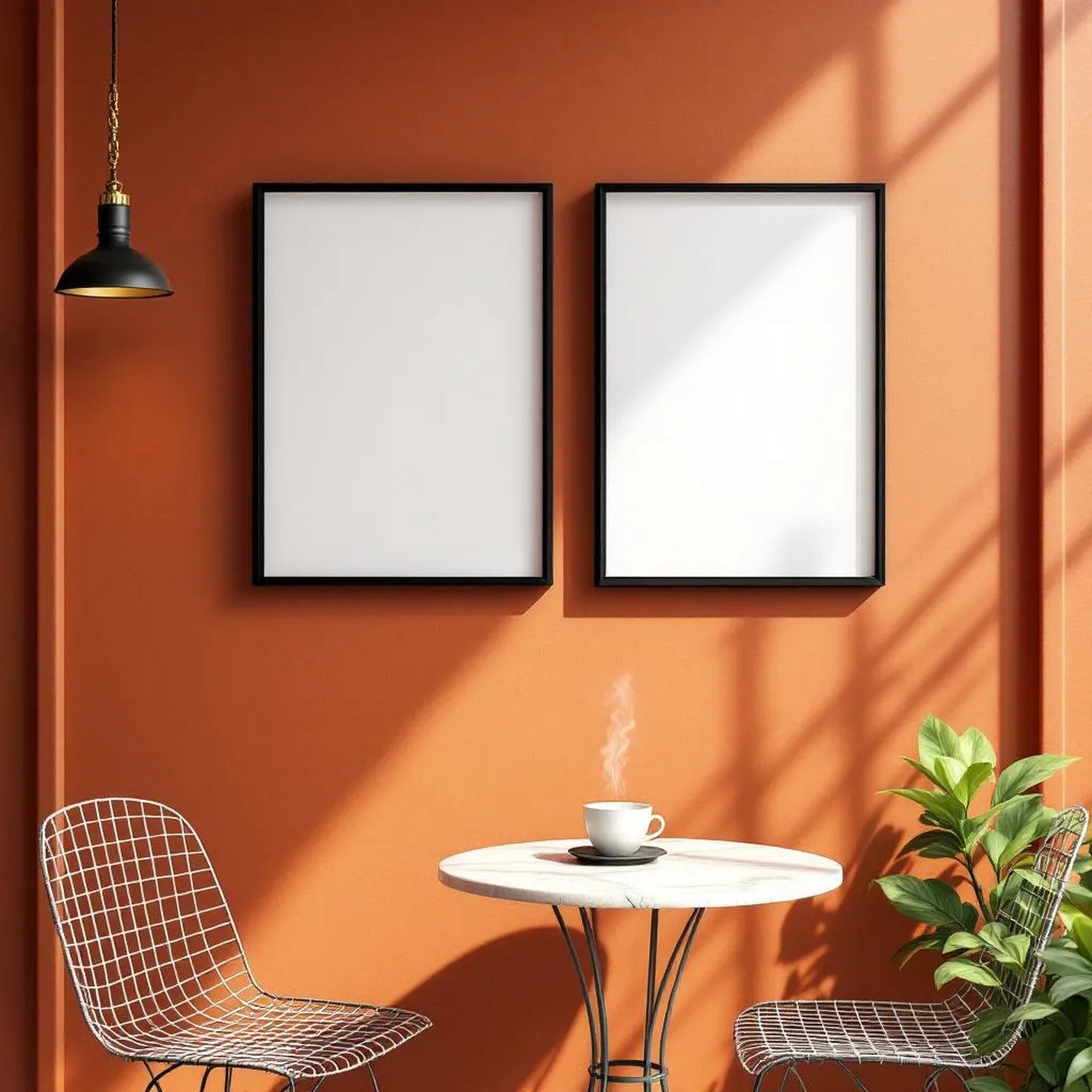 Cafe & Bar Room Scene Mockup — Plain Square Frame Portrait 2:3 — Elevated Angled View — #04842 | MockupBulk