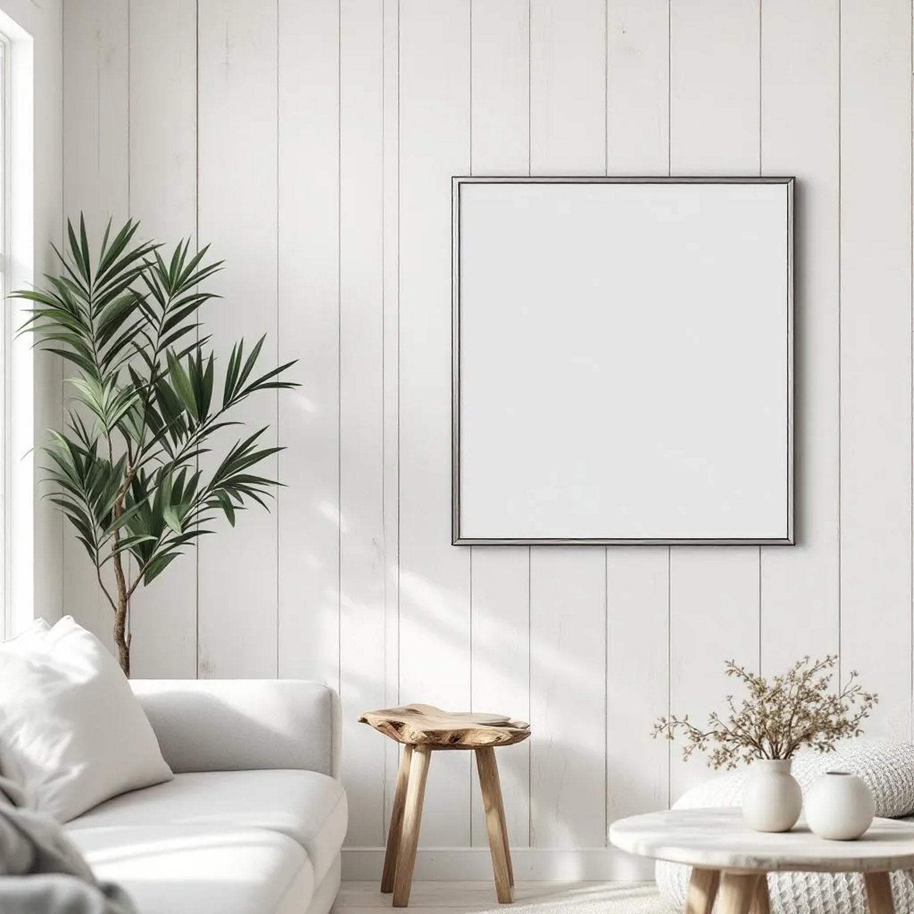 Coastal Lifestyle Frame Mockup — Plain Square Frame Portrait 2:3 — Elevated Angled View — #04639 | MockupBulk