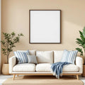 Coastal Styled Room Mockup — Plain Square Frame Landscape 11x14 — Elevated Angled View — #04641 | MockupBulk