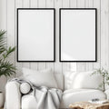 Coastal Room Scene Mockup — Plain Square Frame Portrait 2:3 — Elevated Angled View — #04642 | MockupBulk