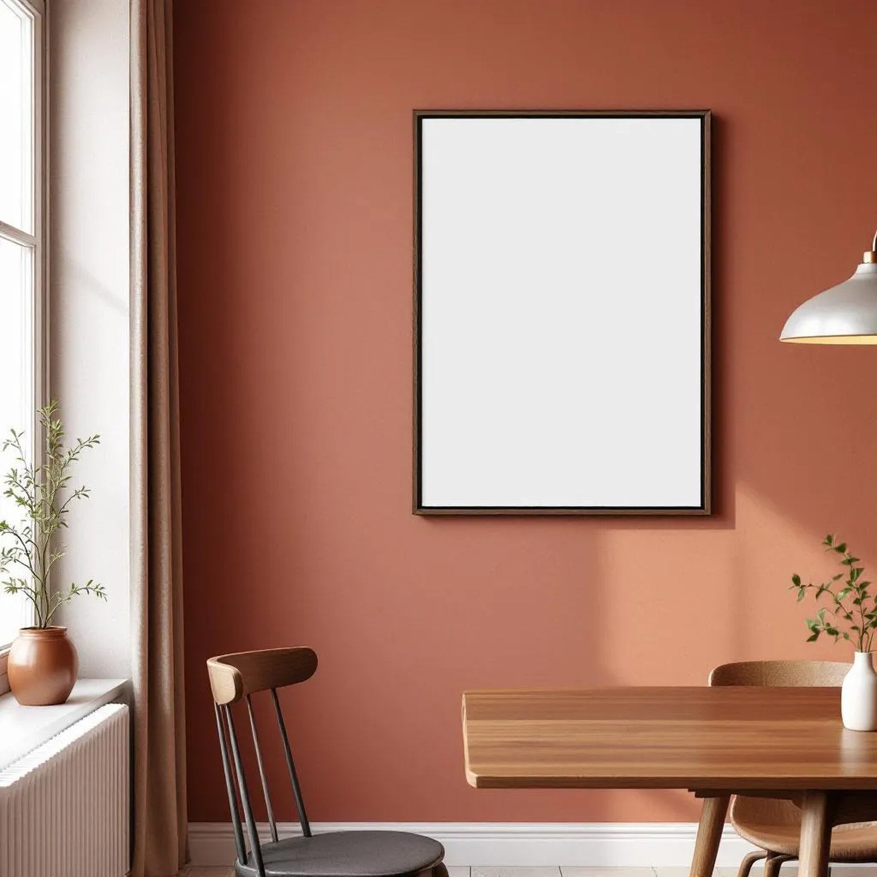 Dining Room Room Scene Mockup — Plain Square Frame Portrait 2:3 — Elevated Angled View — #04765 | MockupBulk