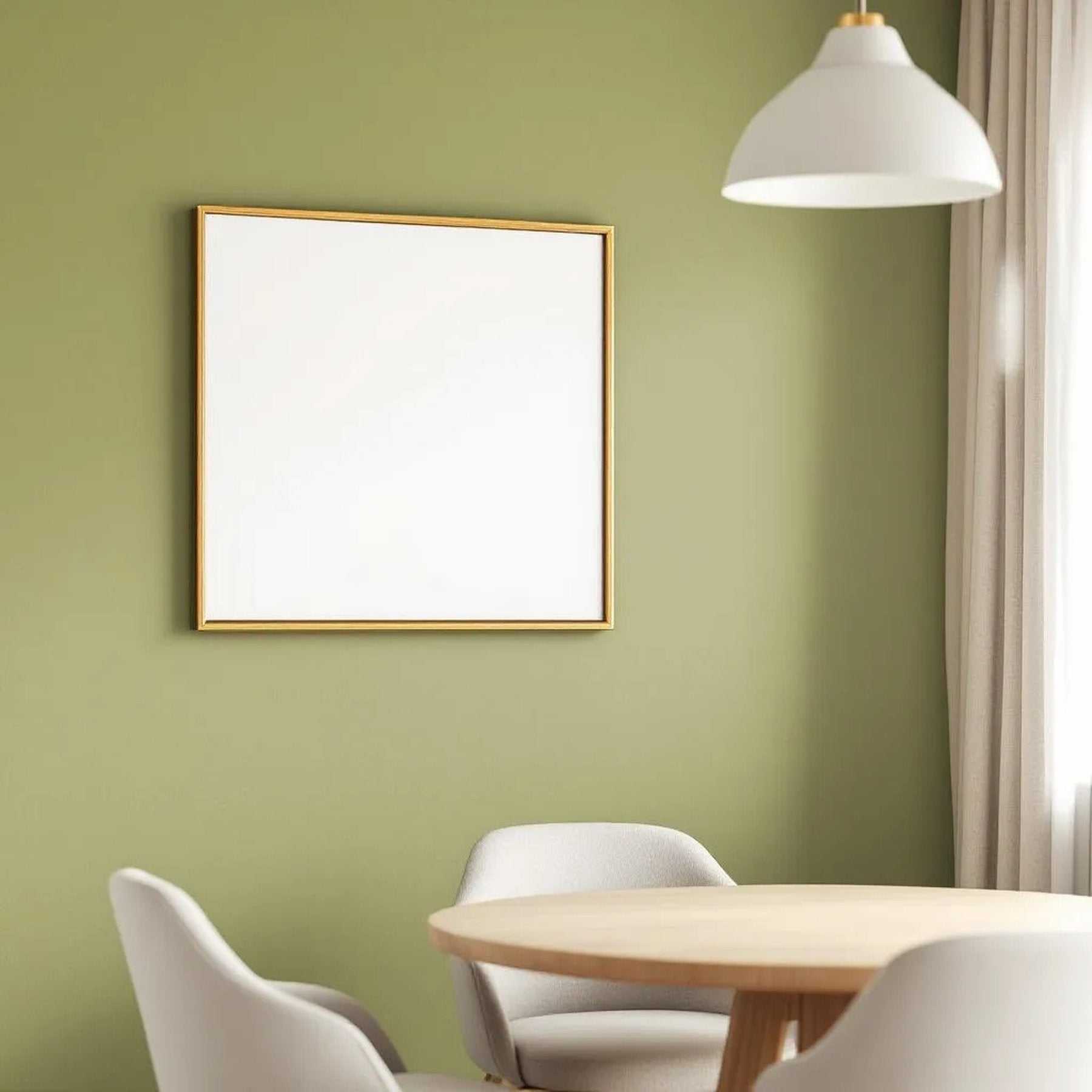 Dining Room Interior Frame Mockup — Plain Square Frame Square 1:1 — Elevated Angled View — #04766 | MockupBulk