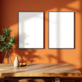 Dining Room Premium Interior Mockup — Plain Square Frame Portrait 2:3 — Elevated Angled View — #04767 | MockupBulk