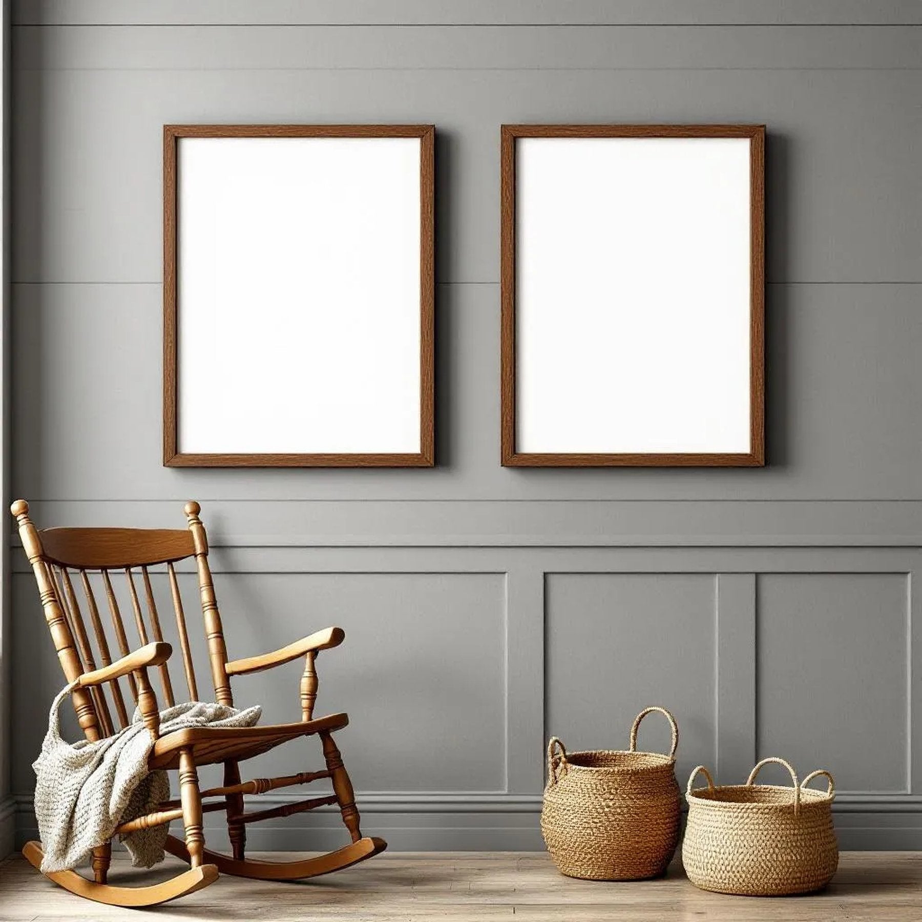 Farmhouse Editorial Room Mockup — Plain Square Frame Portrait 2:3 — Elevated Angled View — #04965 | MockupBulk