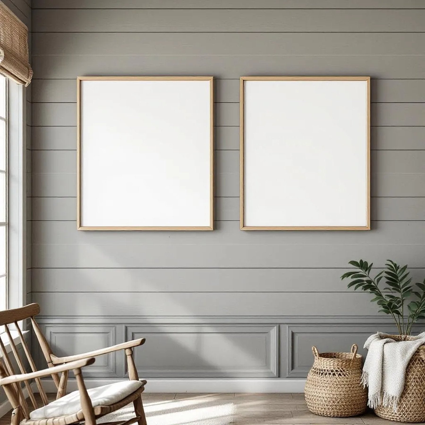 Farmhouse Frame Display Mockup — Plain Square Frame Portrait 2:3 — Elevated Angled View — #04968 | MockupBulk