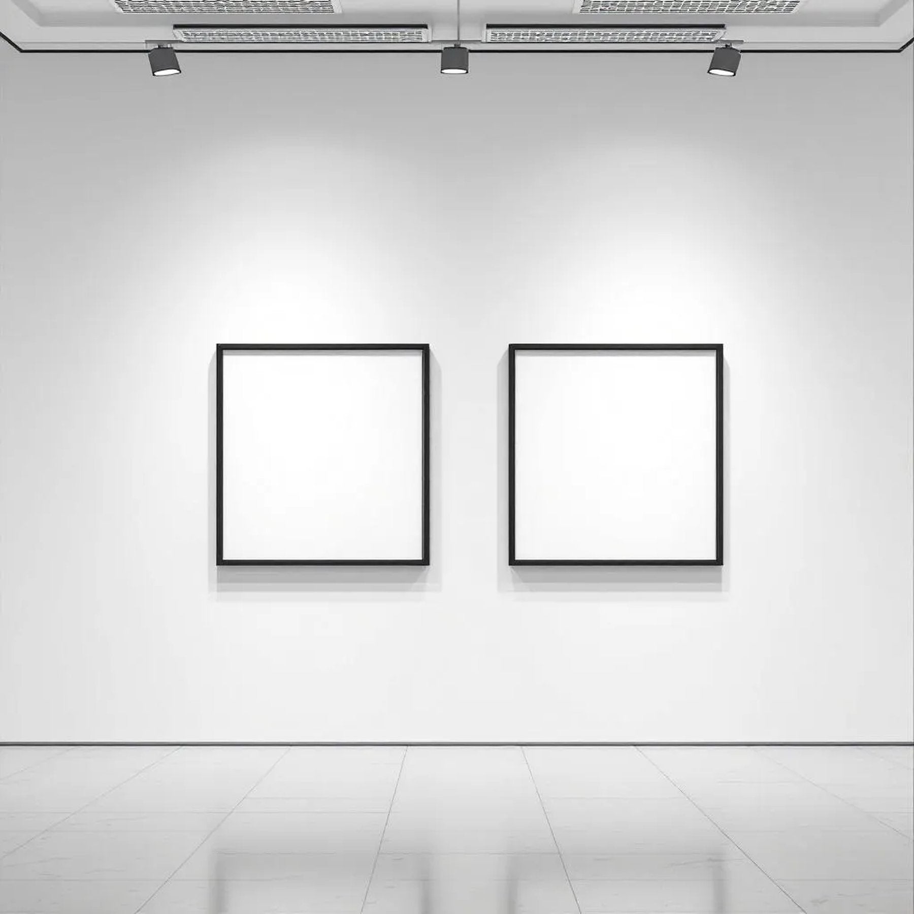 White Gallery Wall Interior Frame Mockup — Plain Square Frame Square 1:1 — Elevated Angled View — #04618 | MockupBulk