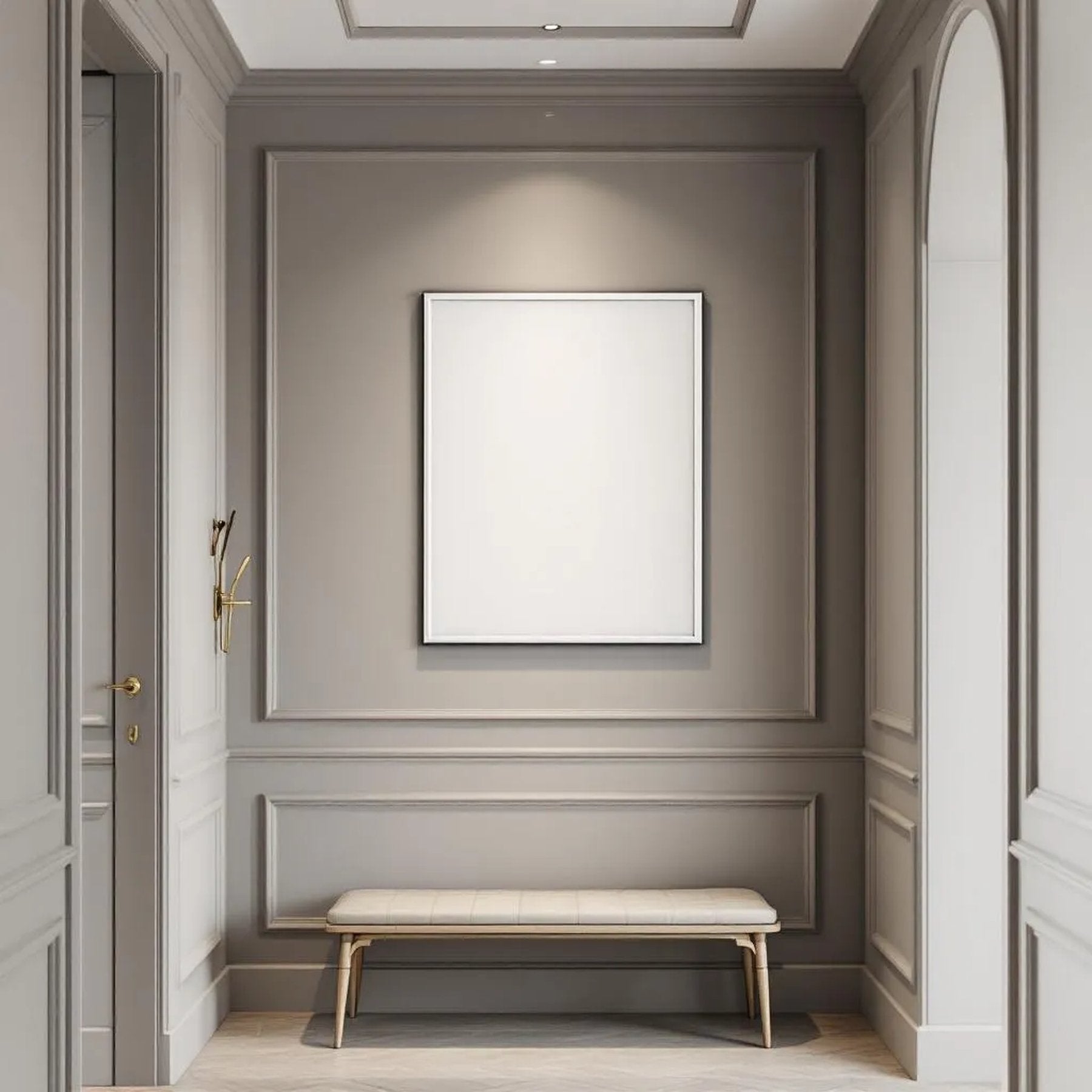 Hallway Premium Interior Mockup — Plain Square Frame Portrait 2:3 — Elevated Angled View — #04739 | MockupBulk