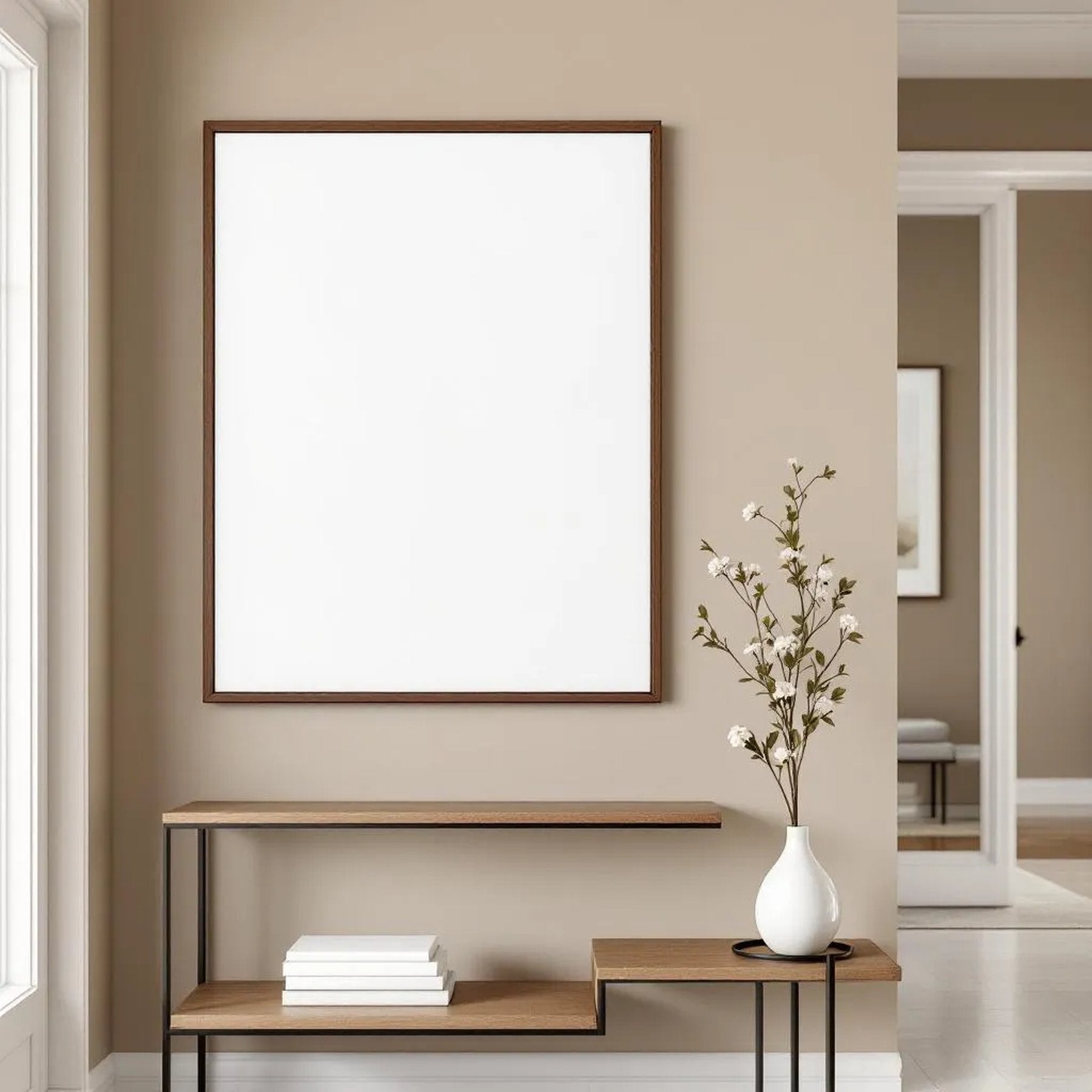 Hallway Professional Frame Mockup — Plain Square Frame Portrait 2:3 — Elevated Angled View — #04741 | MockupBulk
