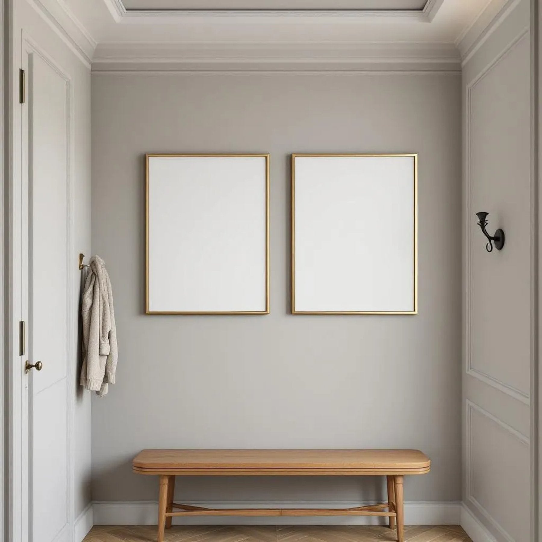 Hallway Styled Room Mockup — Plain Square Frame Portrait 5:7 — Elevated Angled View — #04742 | MockupBulk