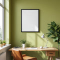 Home Office Wall Art Mockup — Plain Square Frame Portrait 2:3 — Elevated Angled View — #04714 | MockupBulk