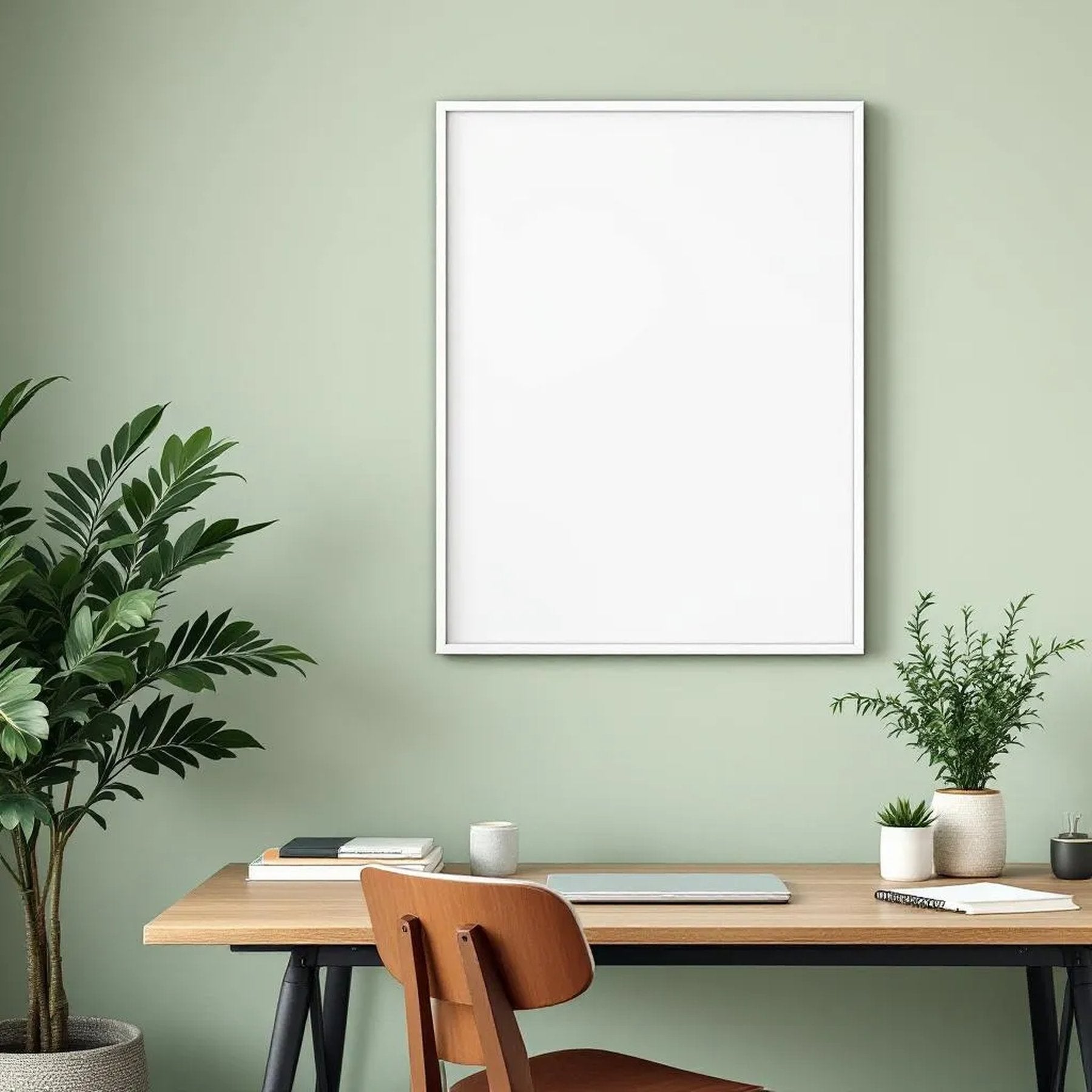 Home Office Premium Interior Mockup — Plain Square Frame Portrait 2:3 — Elevated Angled View — #04715 | MockupBulk