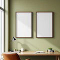 Home Office Interior Frame Mockup — Plain Square Frame Portrait 2:3 — Elevated Angled View — #04717 | MockupBulk