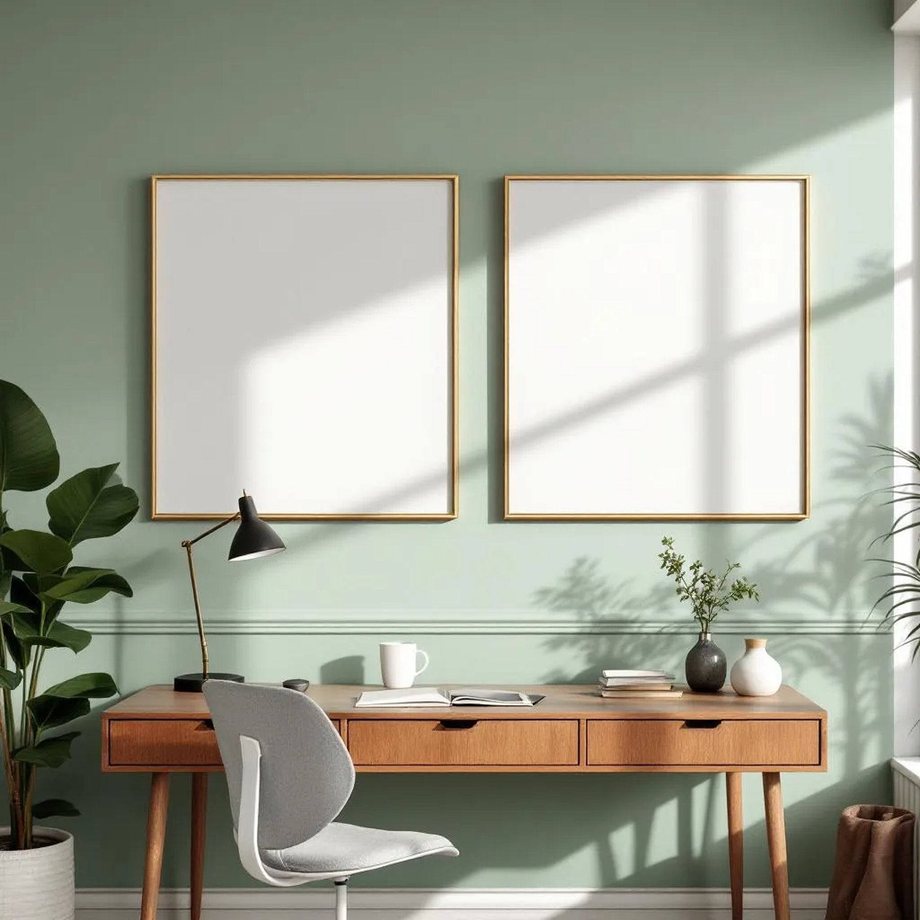 Home Office High-Res Frame Mockup — Plain Square Frame Portrait 2:3 — Elevated Angled View — #04718 | MockupBulk