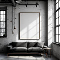 Industrial Loft Styled Room Mockup — Plain Square Frame Portrait 2:3 — Elevated Angled View — #04515 | MockupBulk