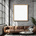 Industrial Loft Frame Display Mockup — Plain Square Frame Portrait 2:3 — Elevated Angled View — #04516 | MockupBulk