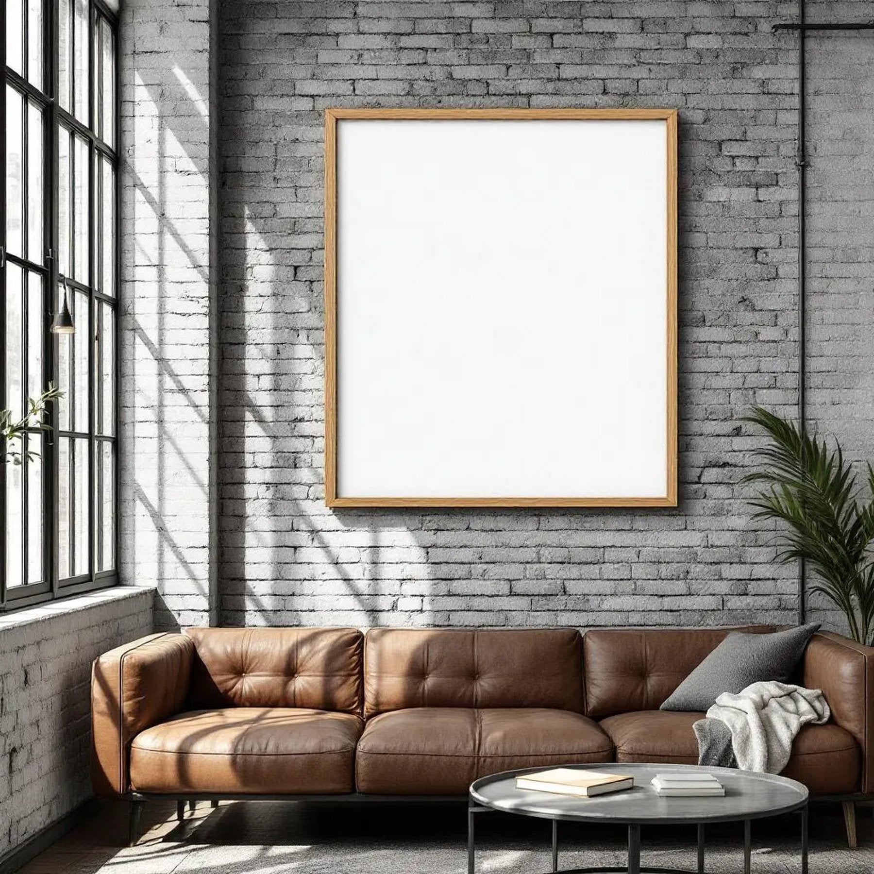 Industrial Loft Frame Display Mockup — Plain Square Frame Portrait 2:3 — Elevated Angled View — #04516 | MockupBulk