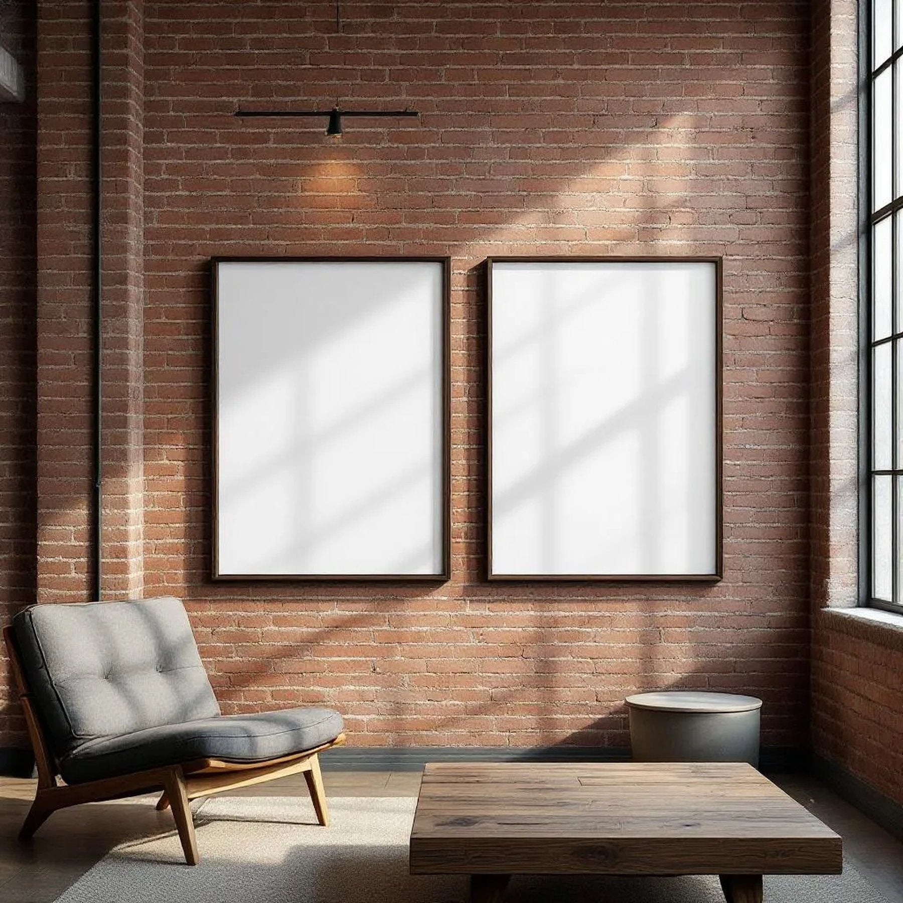 Industrial Loft Lifestyle Frame Mockup — Plain Square Frame Portrait 2:3 — Elevated Angled View — #04517 | MockupBulk