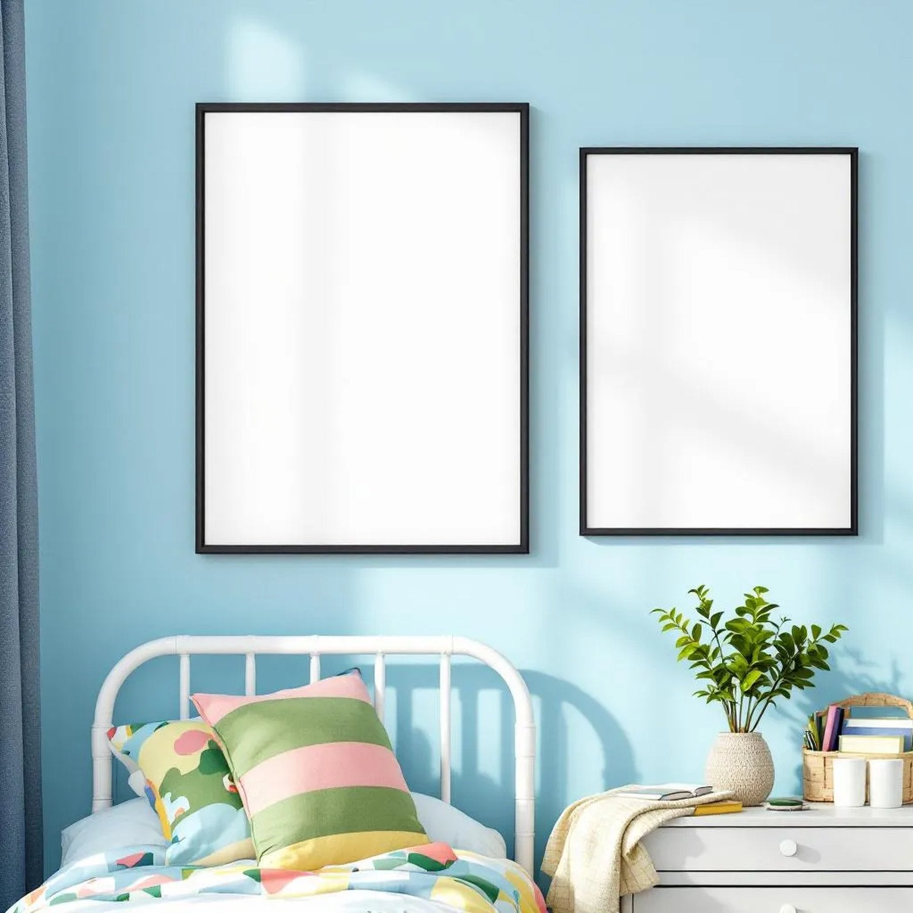 Kids Room Room Scene Mockup — Plain Square Frame Portrait 2:3 — Elevated Angled View — #04690 | MockupBulk