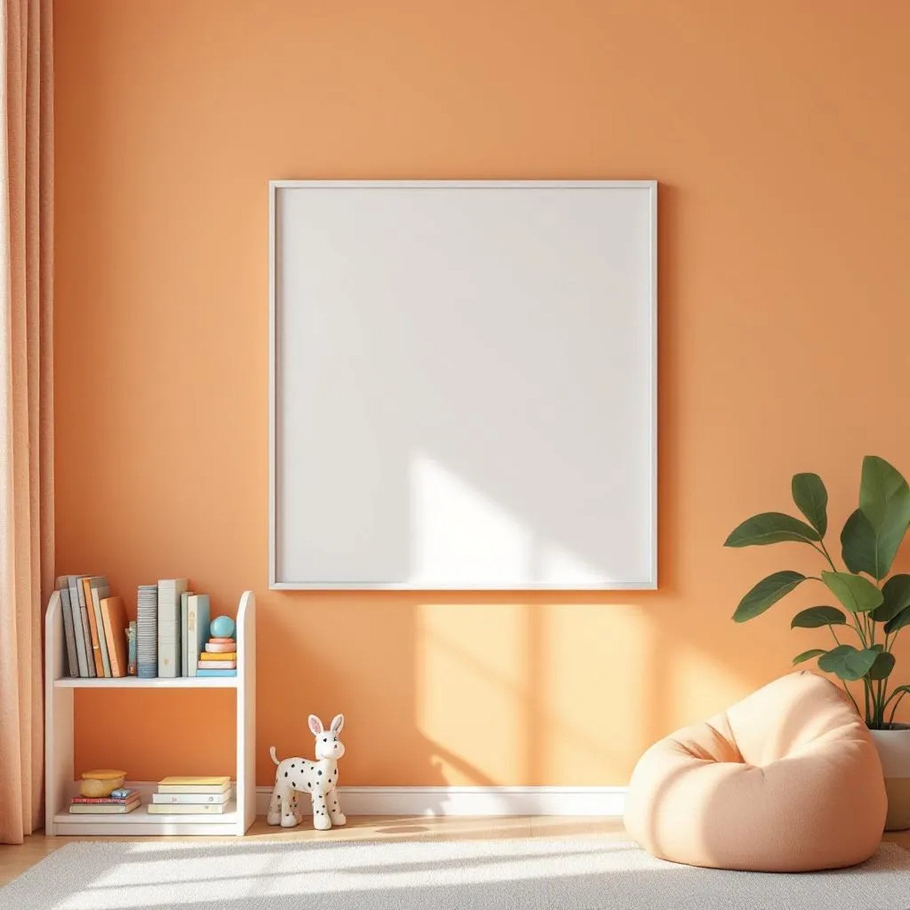 Kids Room Wall Art Mockup — Plain Square Frame Portrait 2:3 — Elevated Angled View — #04691 | MockupBulk
