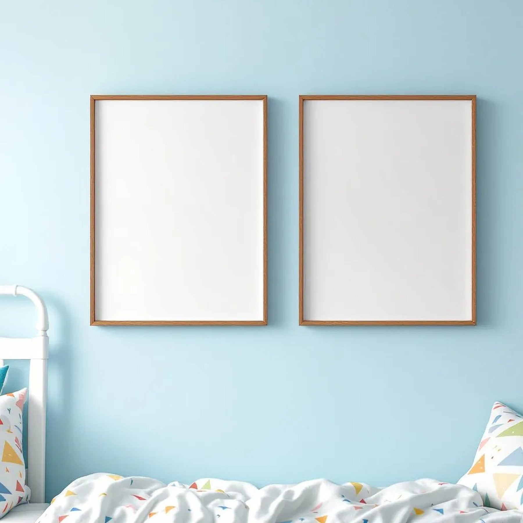 Kids Room High-Res Frame Mockup — Plain Square Frame Square 1:1 — Elevated Angled View — #04693 | MockupBulk