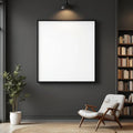 Library & Study Premium Interior Mockup — Plain Square Frame Square 1:1 — Elevated Angled View — #04866 | MockupBulk