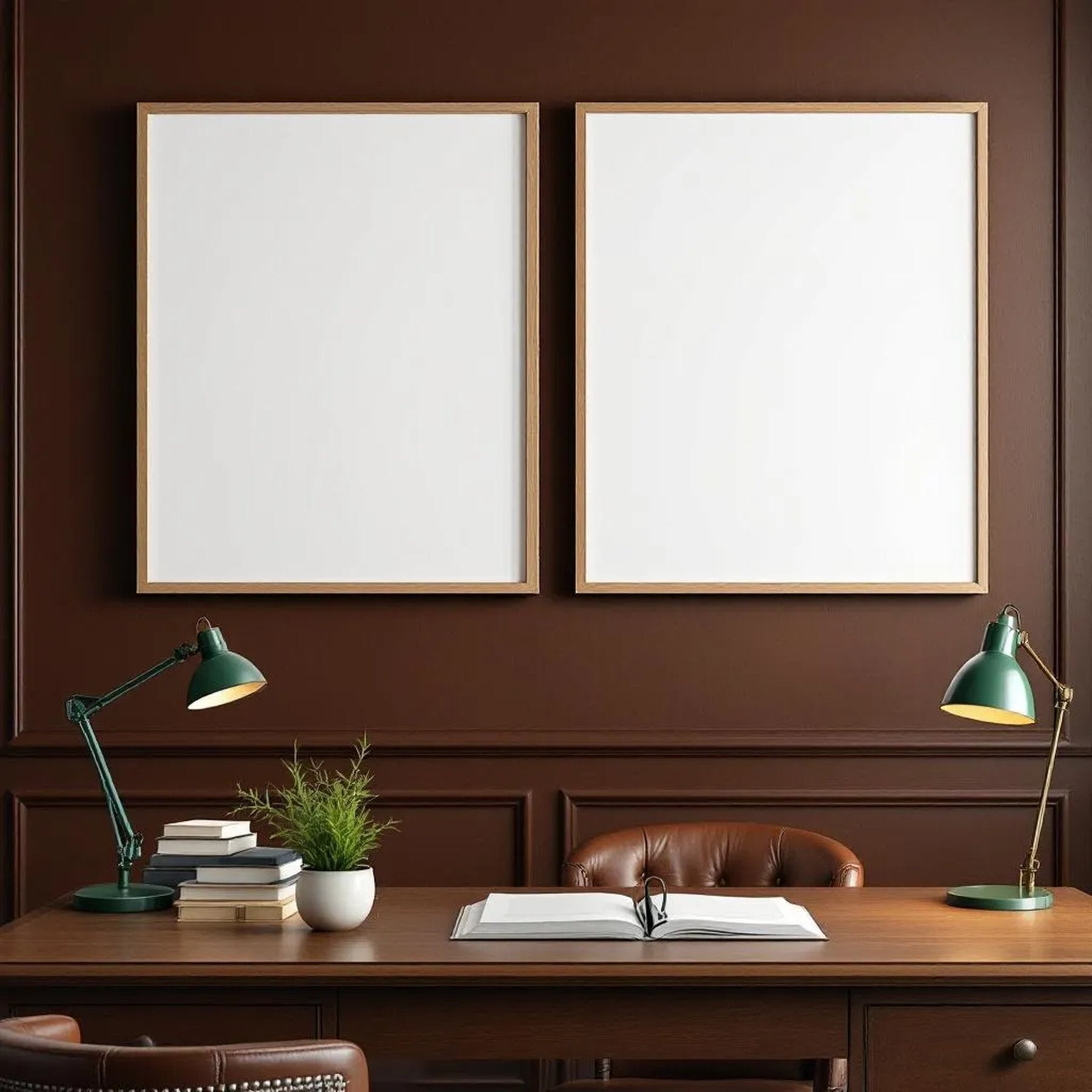 Library & Study Room Scene Mockup — Plain Square Frame Portrait 2:3 — Elevated Angled View — #04868 | MockupBulk