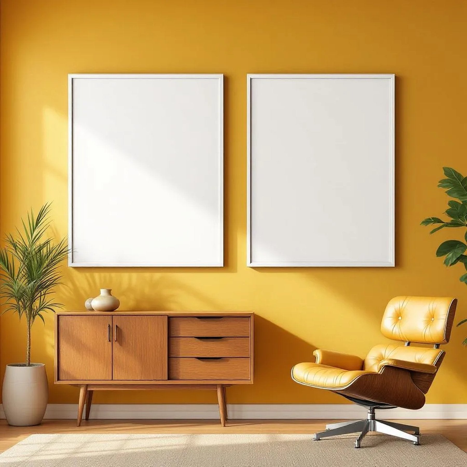 Mid-Century Modern High-Res Frame Mockup — Plain Square Frame Portrait 2:3 — Elevated Angled View — #04939 | MockupBulk