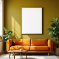Mid-Century Modern Wall Art Mockup — Plain Square Frame Portrait 2:3 — Elevated Angled View — #04940 | MockupBulk