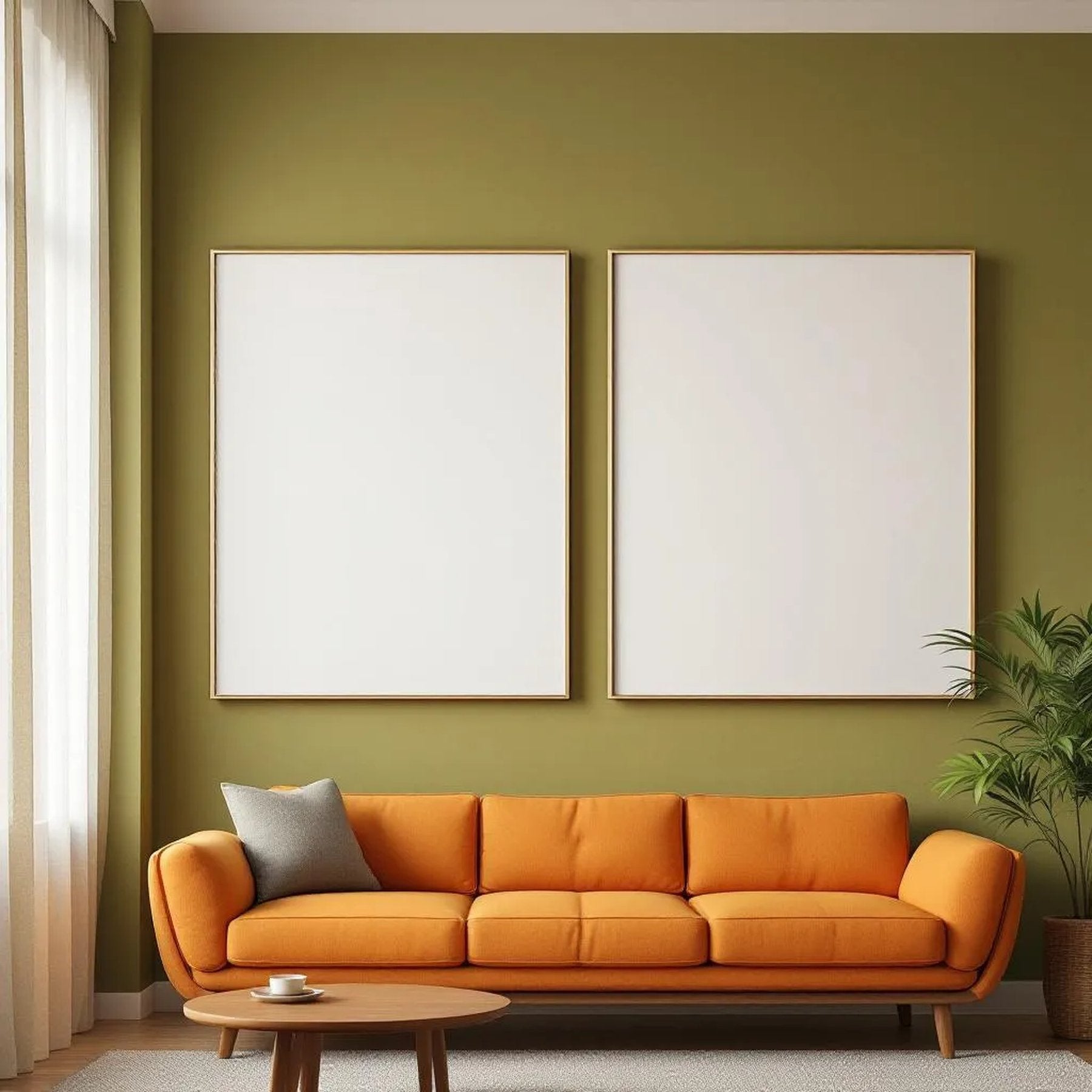 Mid-Century Modern Frame Display Mockup — Plain Square Frame Landscape 11x14 — Elevated Angled View — #04943 | MockupBulk