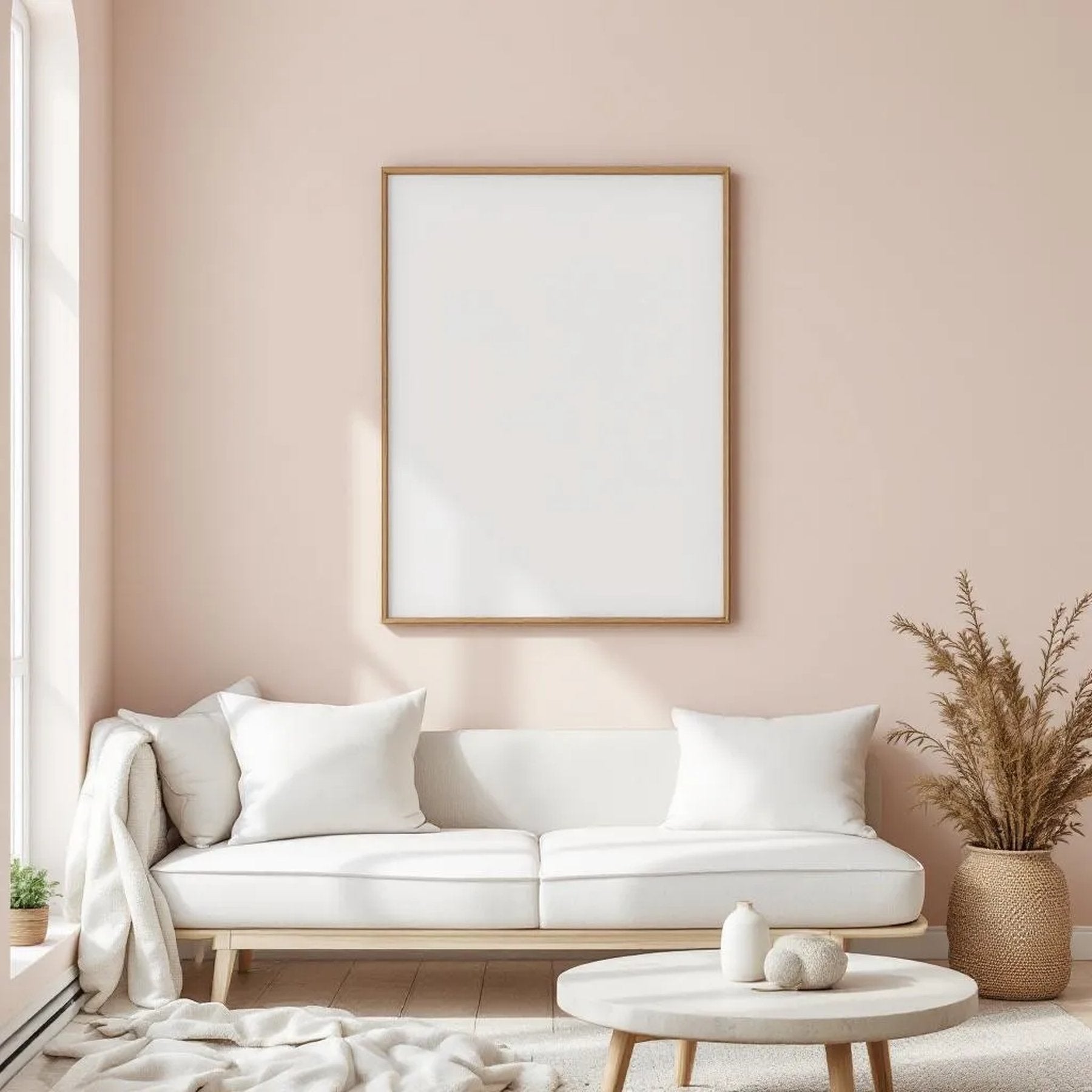 Minimalist White Styled Room Mockup — Plain Square Frame Portrait 2:3 — Elevated Angled View — #04464 | MockupBulk