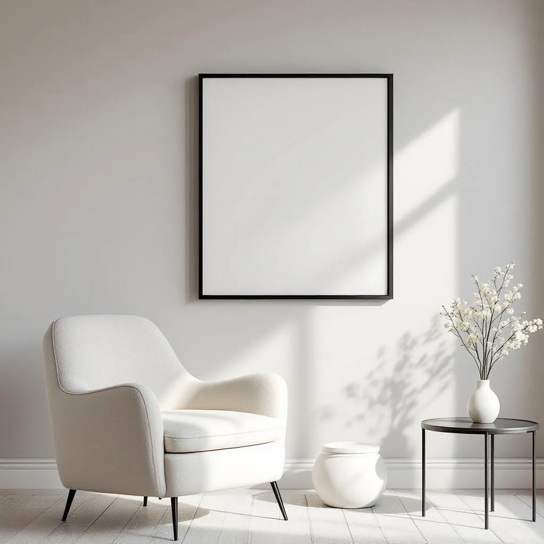 Minimalist White High-Res Frame Mockup — Plain Square Frame Portrait 2:3 — Elevated Angled View — #04466 | MockupBulk