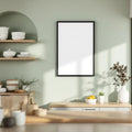 Modern Kitchen Premium Interior Mockup — Plain Square Frame Portrait 2:3 — Elevated Angled View — #04889 | MockupBulk