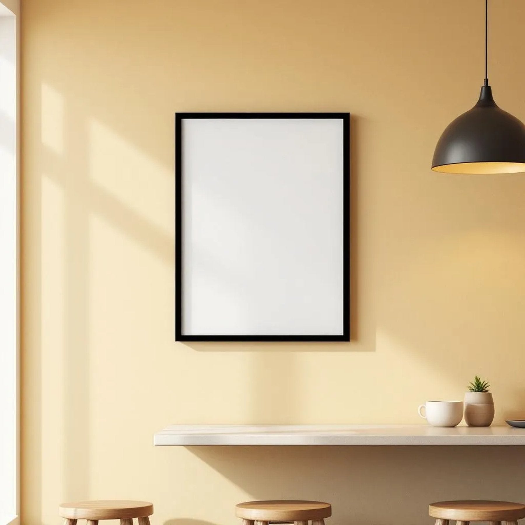 Modern Kitchen High-Res Frame Mockup — Plain Square Frame Portrait 2:3 — Elevated Angled View — #04890 | MockupBulk
