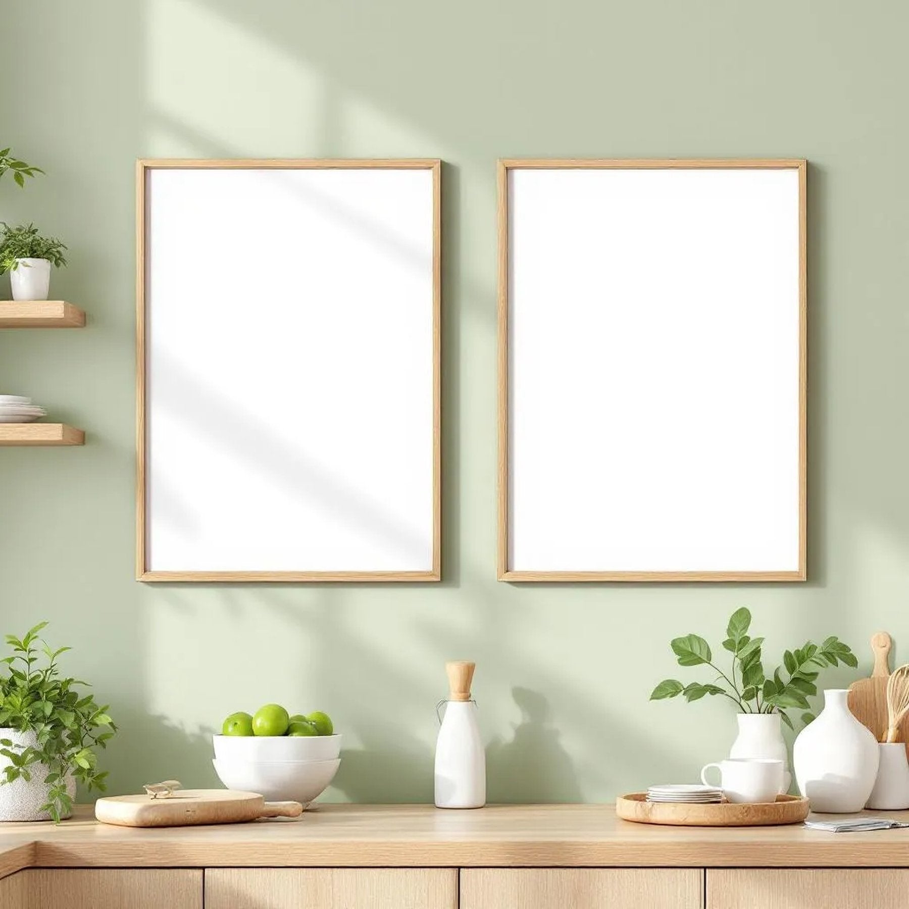 Modern Kitchen Styled Room Mockup — Plain Square Frame Portrait 2:3 — Elevated Angled View — #04892 | MockupBulk