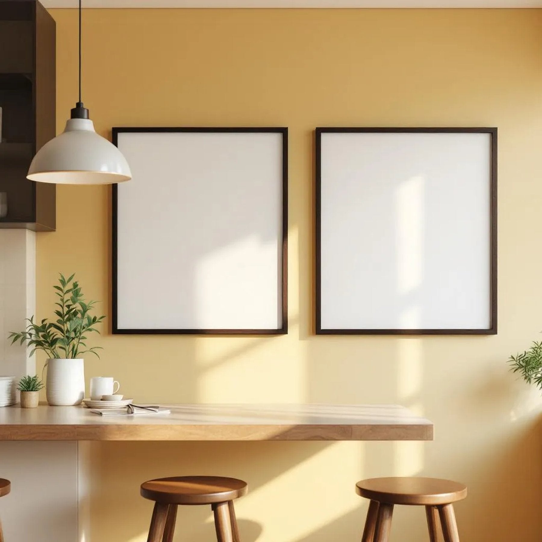 Modern Kitchen Styled Room Mockup — Plain Square Frame Portrait 4:5 — Elevated Angled View — #04893 | MockupBulk